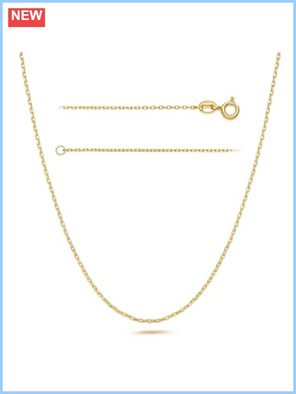 14K Gold Plated Cable Chain Necklace 1.2mm Spring Clasp Pendant Ready